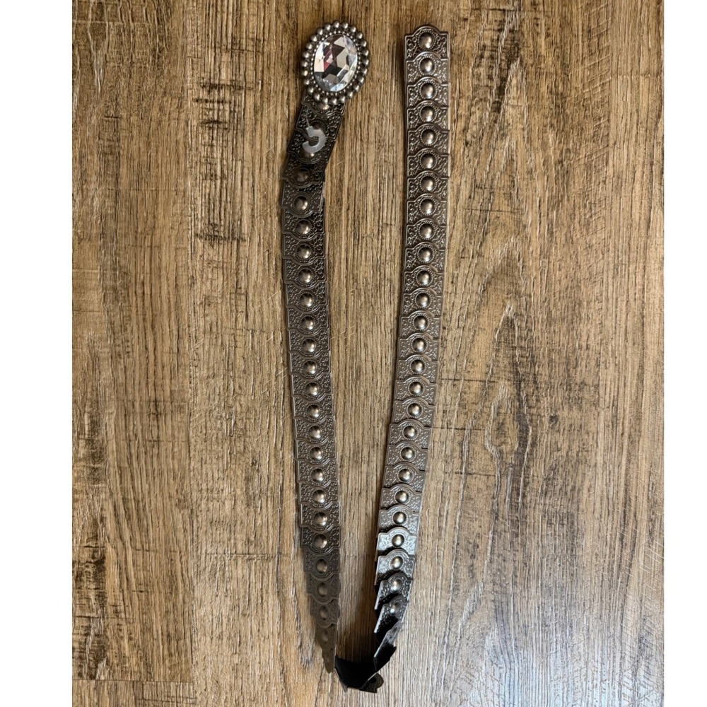 Vintage Style Silver Tone Metal Link Elastic Stretch Belt Crystal Buckle Boho L